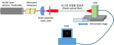 Experimental setup for beam radiation of the concave endoscopic fiber