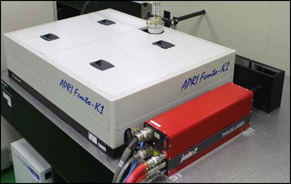1차년도에 제작된 1 kHz 펨토초 레이저의 시제품 모양 (모델명 : APRI Femto – K1)