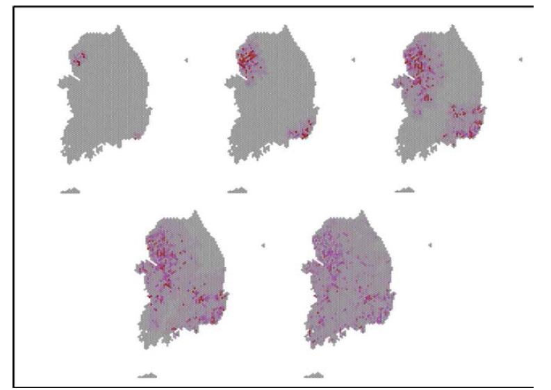서울과 부산에서 동시에 발생한 질병 확산 시뮬레이션