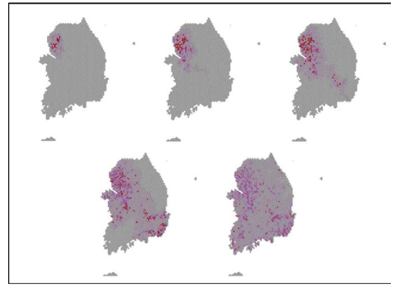 서울에서 발생한 질병의 도로를 통한 확산 시뮬레이션