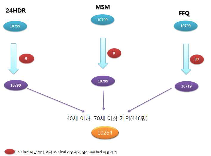 식이노출 평가 방법에 따른 에너지 이상치 분포