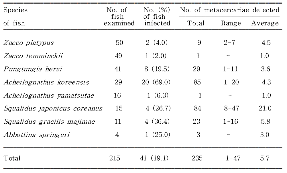 Infection status of Clinostomum complanatum metacercariae in fishes from Wicheon in Gunwi-gun, Gyeongsangbuk-do