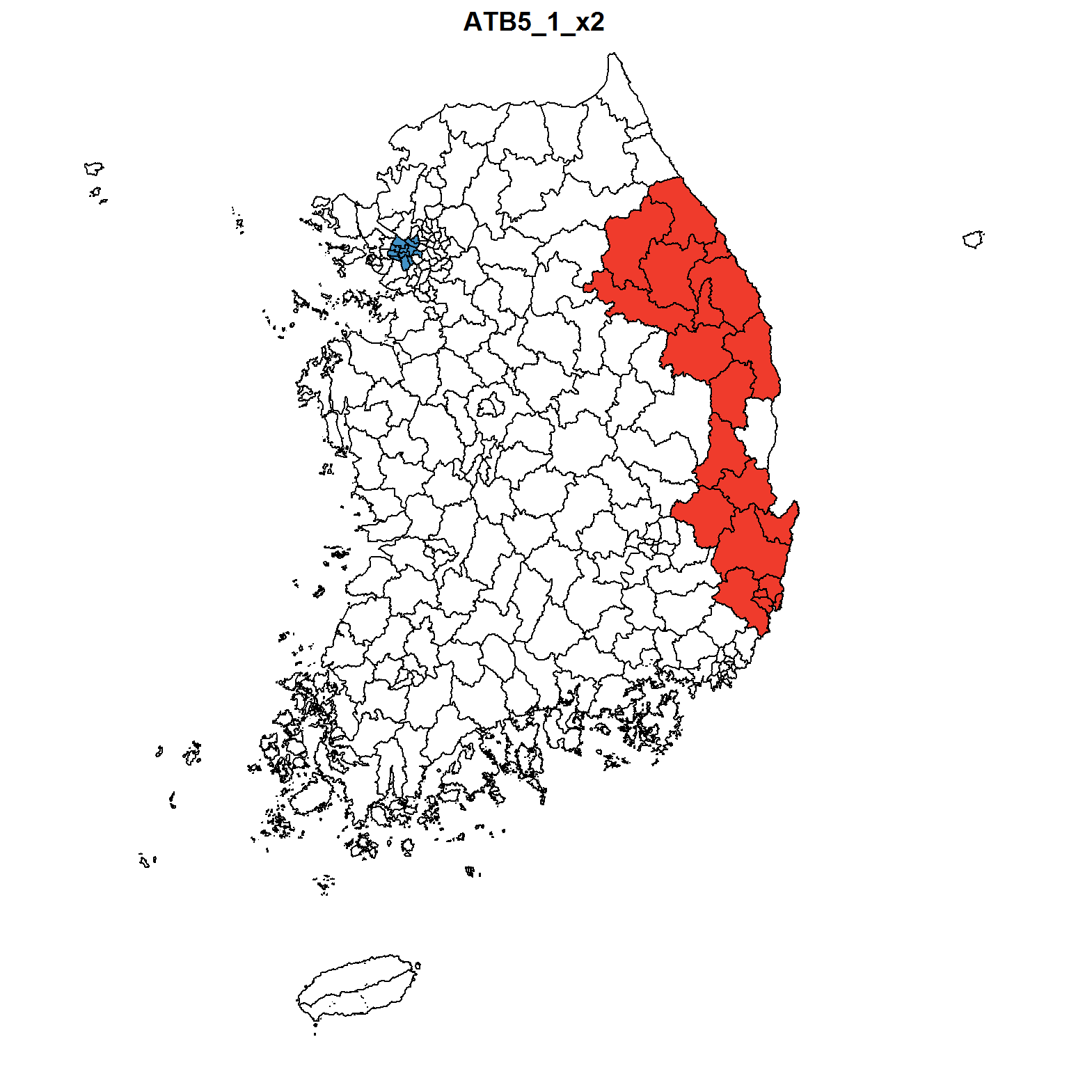 폐결핵 사망률의 시공간 분석 결과(여자, 전체연령)