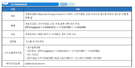 한국형 외상등록체계 중증도 항목 설명-RTS(weighted)