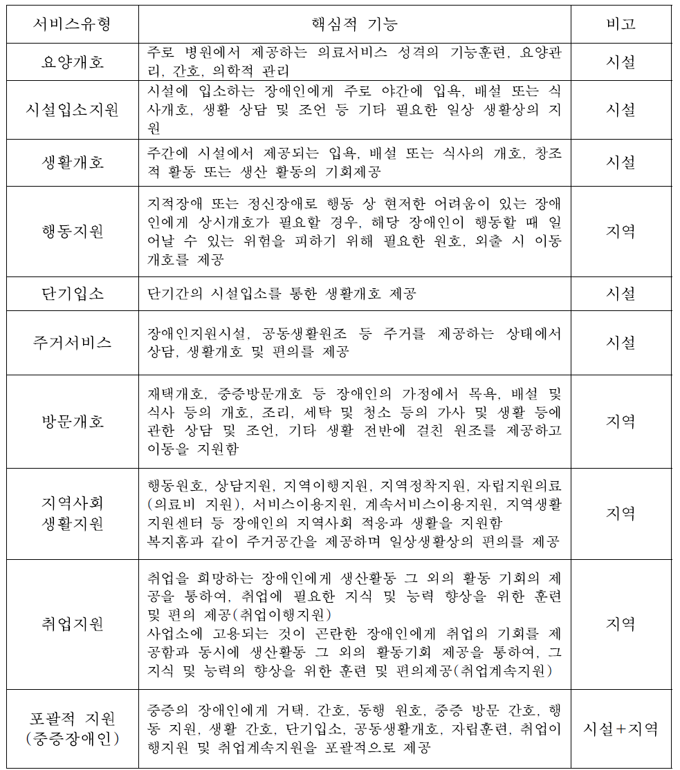 장애인종합지원법의 정신장애인을 위한 서비스 재분류