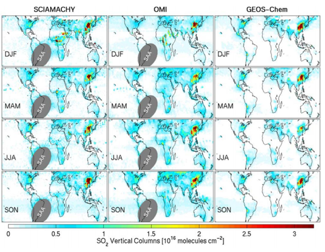 SCIAMACHY 및 OMI 센서와 GEOS-CHEM으로부터 산출된 SO2 층적분 농도 상호 비교 연구