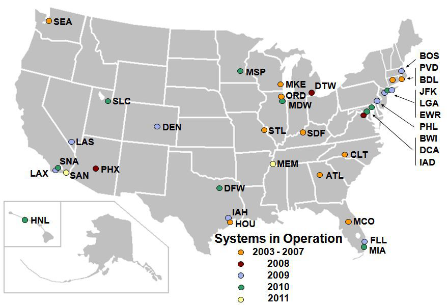 미국의 차세대 공항 지상관제시스템(ASDE-X) 설치현황