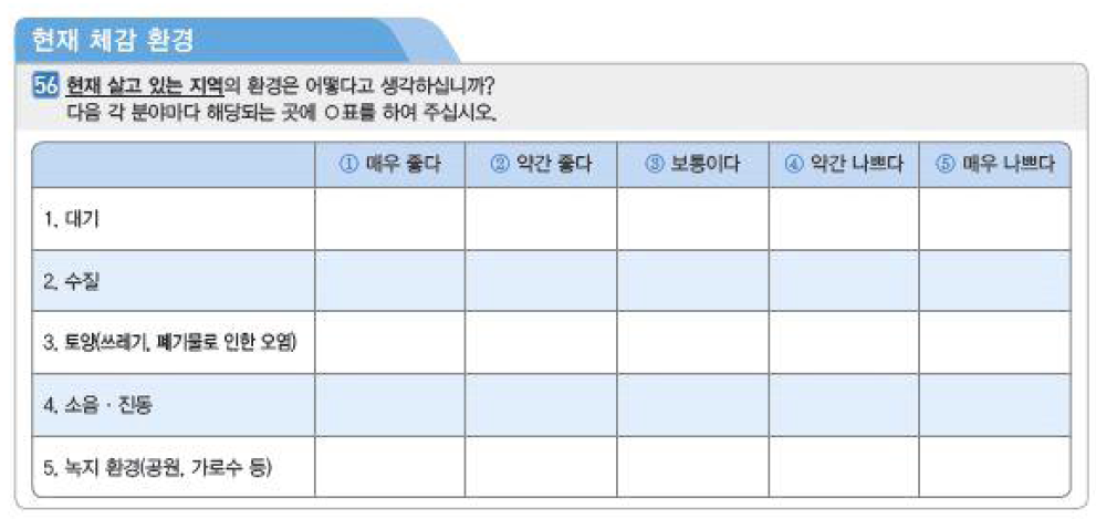 [예시 문항] 사회 조사 2015년 현재 체감 환경