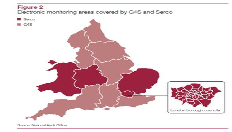 G4S와 Serco의 전자감독 지역분포