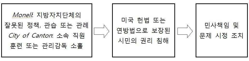 미국 1871년 민권법 제1983조 관련 지방자치단체 연방민사책임 흐름도