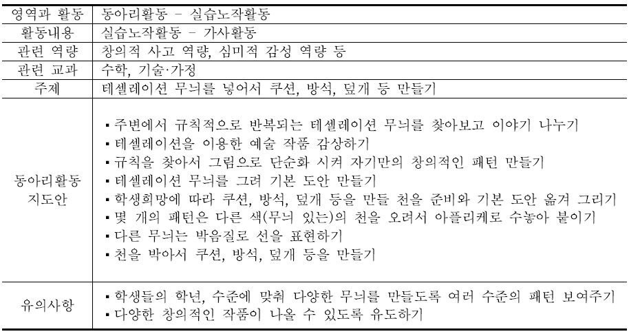 교과 연계 동아리활동(예시)