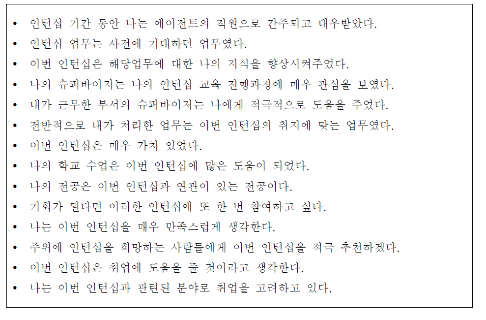 인턴십 참여 학생 경험 평가