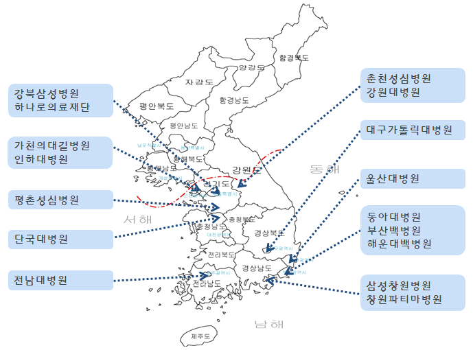 2014년 도시 기반 코호트 참여기관 분포도