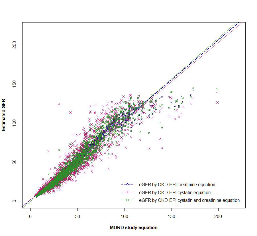 eGFR 공식들의 산점도