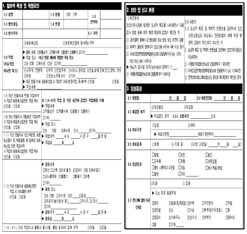 쯔쯔가무시증 사례보고 서식(한국).