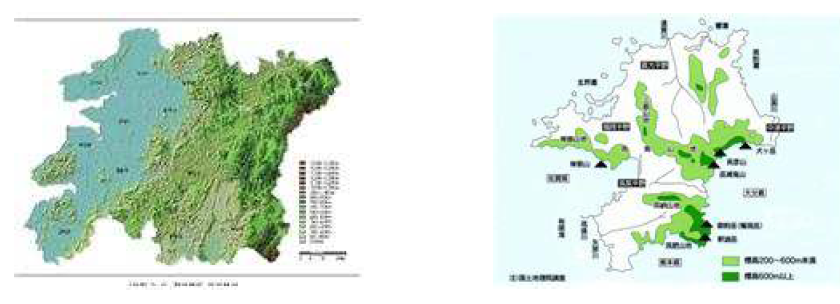 전라북도 및 후쿠오카현 지형