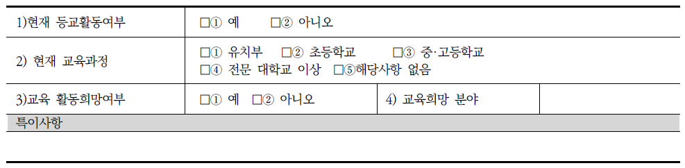 장애인 지원 조사표의 교육활동 조사내용