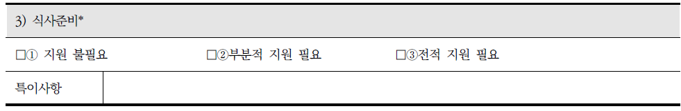 장애인 지원 조사표의 수단적 일상생활 동작 중 식사준비와 관련 조사내용