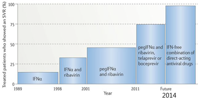 C형간염 치료제의 효과의 발전상