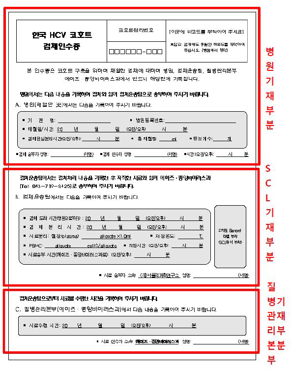 한국 HCV코호트 검체 인수증