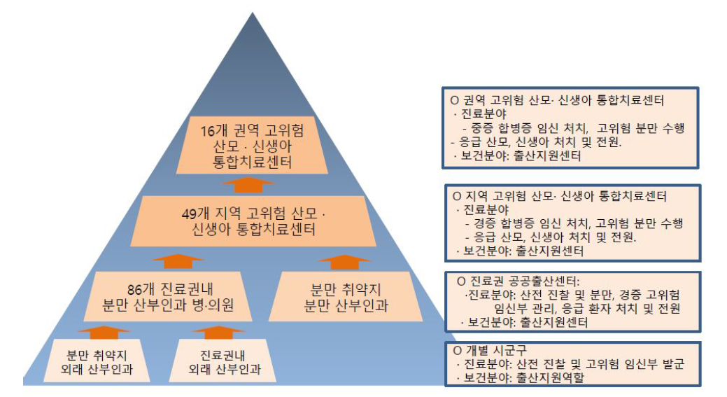 분만취약지 산모 신생아 전달 체계 모식도