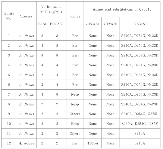 The results for CYP51 gene sequencing of A. flavus isolates with voriconazole resistance