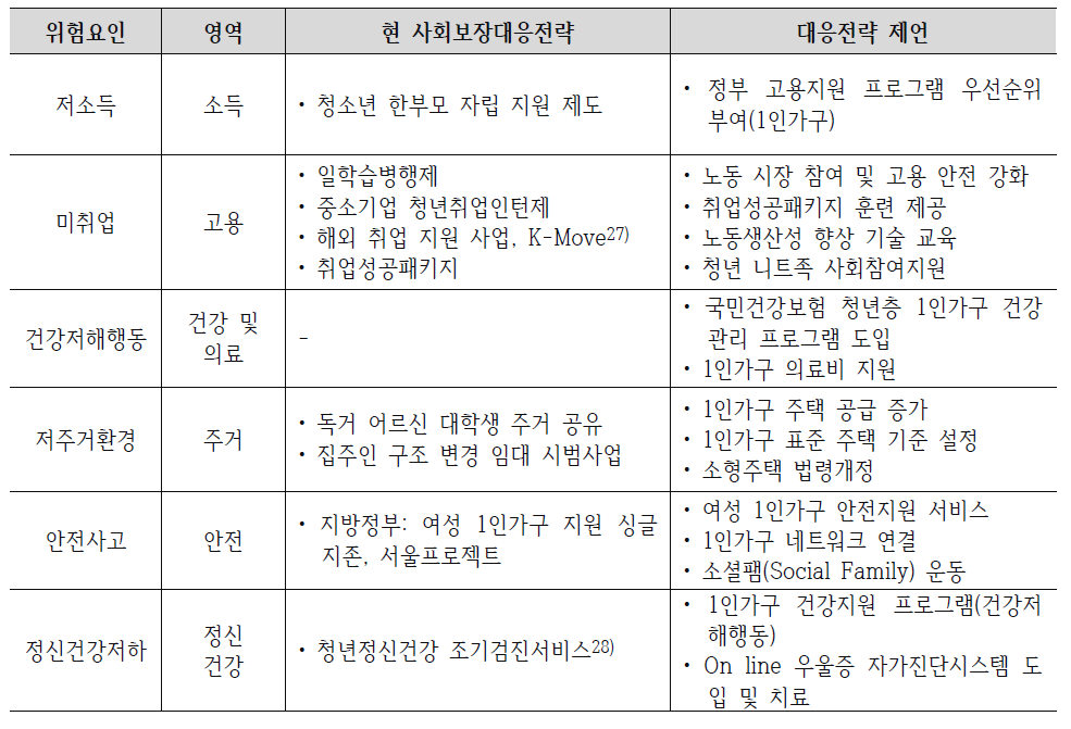 청년층 사회적 위험, 사회보장대응 현황, 대응전략 제언