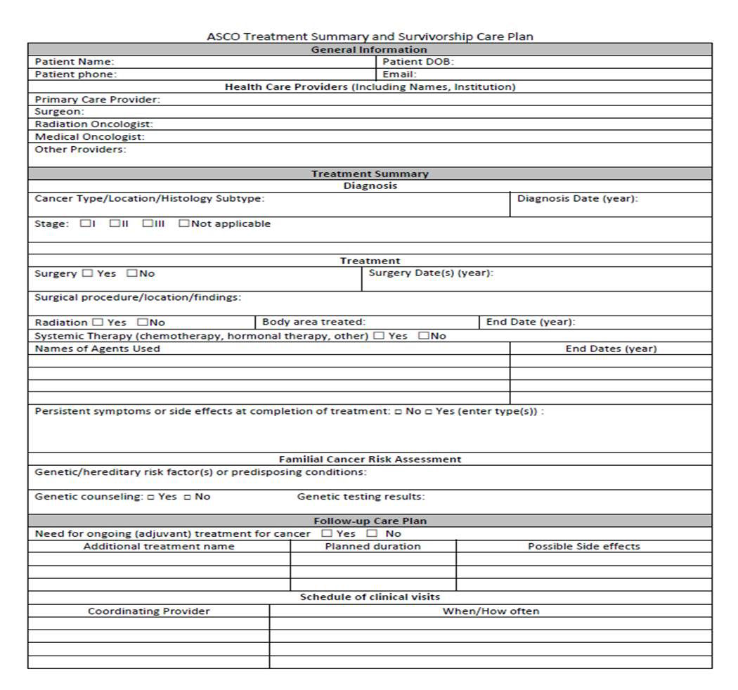 미국 ASCO의 ‘암 생존자 치료 요약 및 장기치료 계획’ 서식지-1