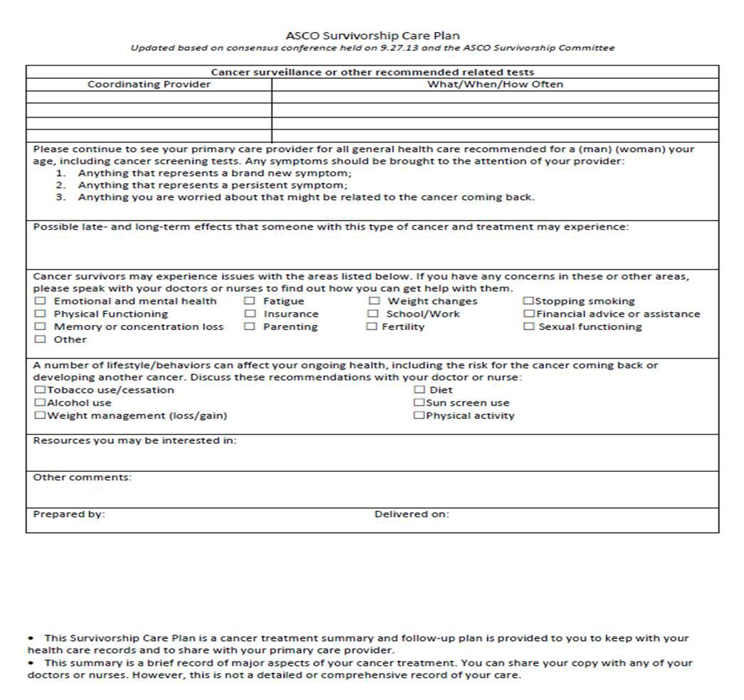 미국 ASCO의 ‘암 생존자 치료 요약 및 장기치료 계획’ 서식지-2