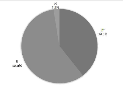 ‘짧다(lpt/lt/pt)’의 사용 비율