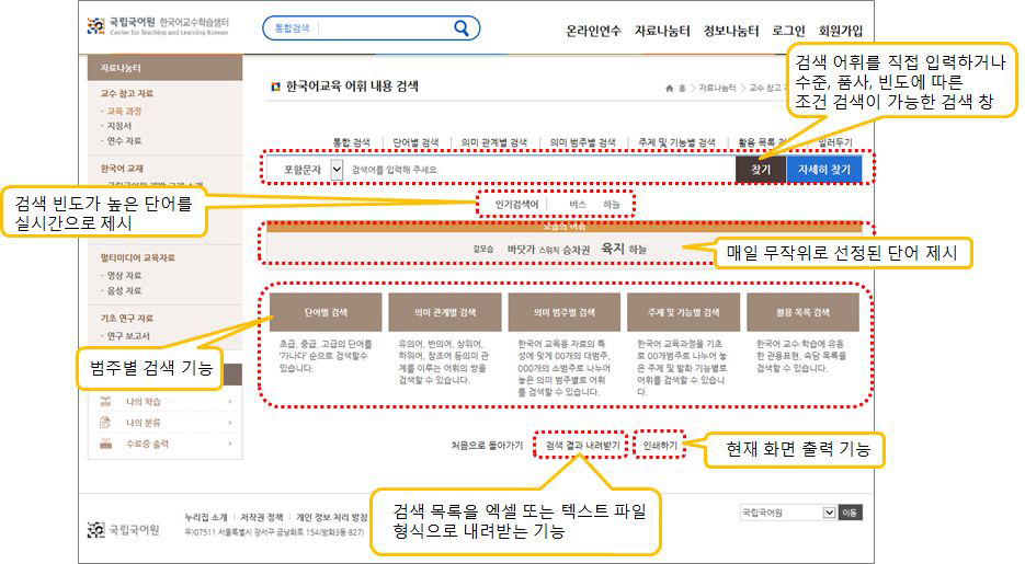 어휘 검색 시스템 초기 화면