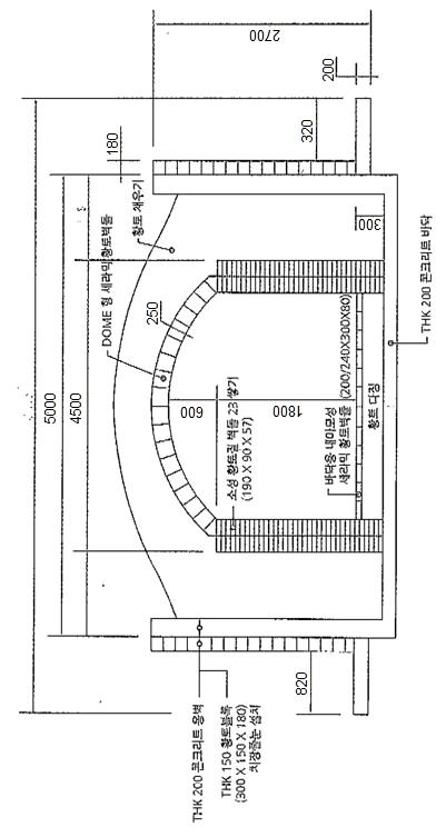 온열욕 겸용 숯가마 설계 횡단면도.