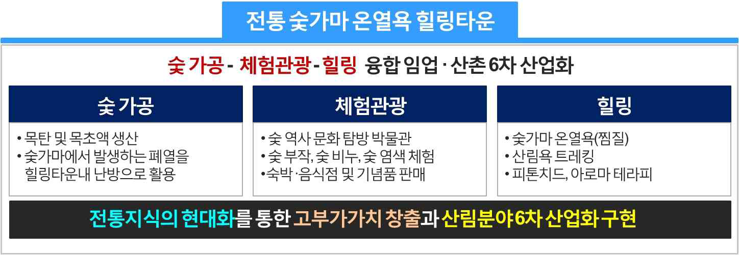 숯의 6차 산업화를 위한 전통 숯가마 온열욕 힐링타운 조성 개요.