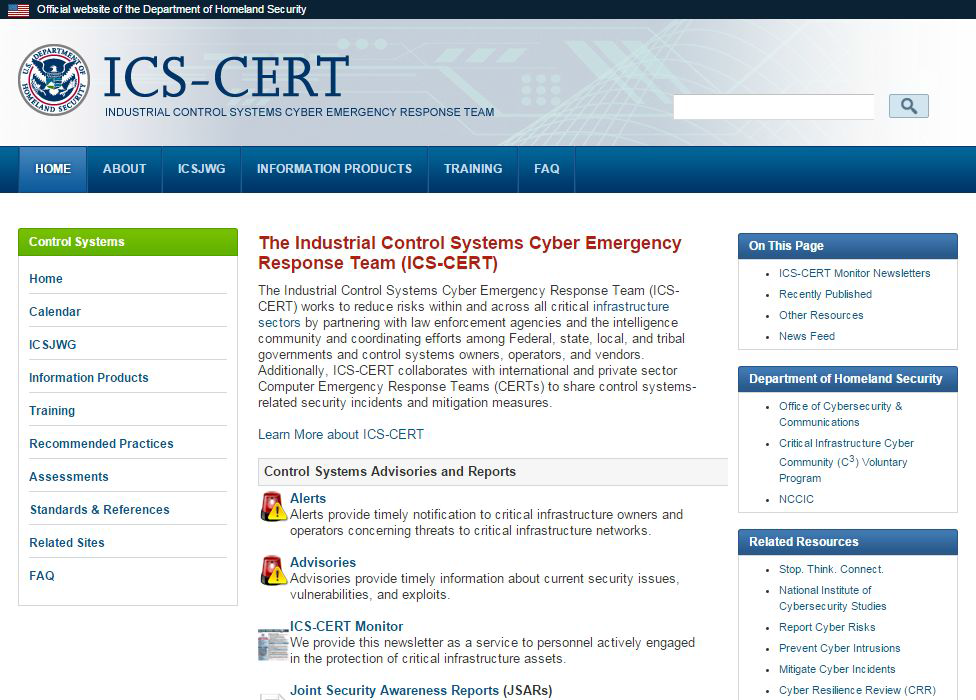 미국 ICS-CERT홈페이지 (htps:/ics-cert.us-cert.gov/)