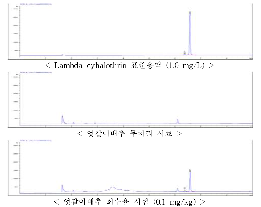 엇갈이배추 중 lambda-cyhalothrin의 회수율 크로마토그램