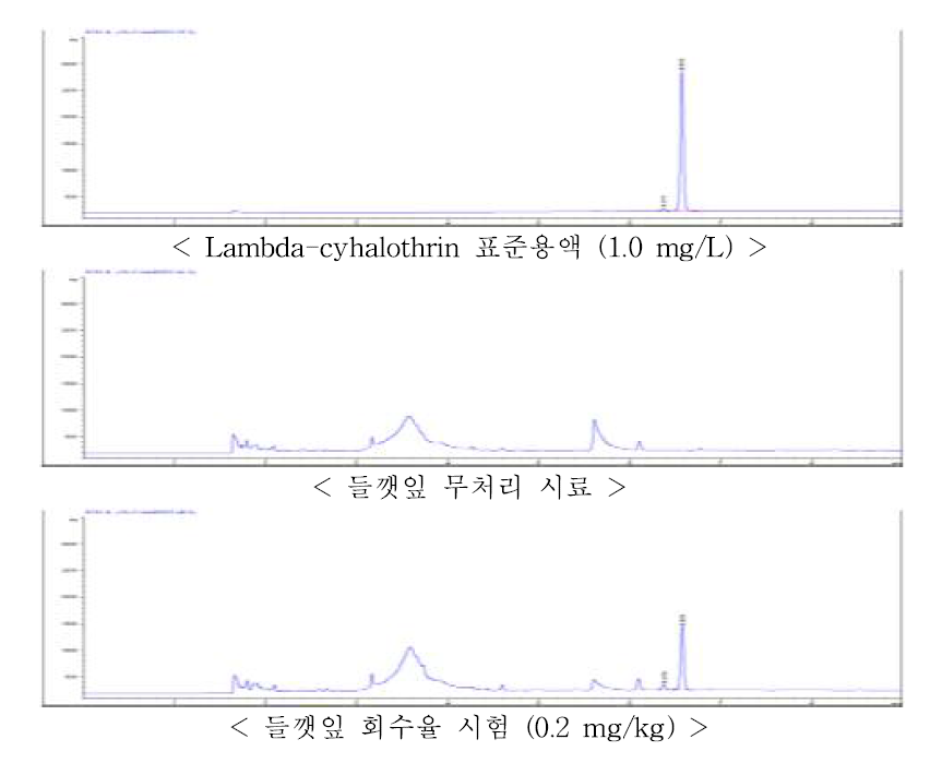 들깻잎 중 lambda-cyhalothrin의 회수율 크로마토그램