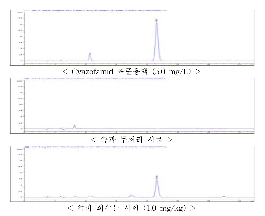 쪽파 중 cyazofamid의 회수율 크로마토그램