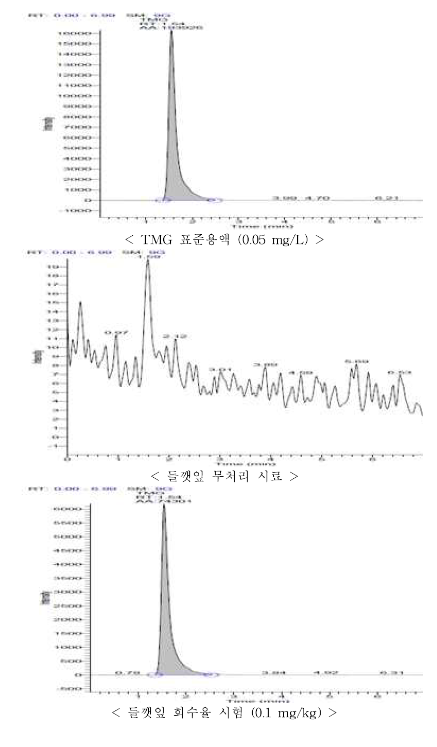 들깻잎 중 TMG의 회수율 크로마토그램