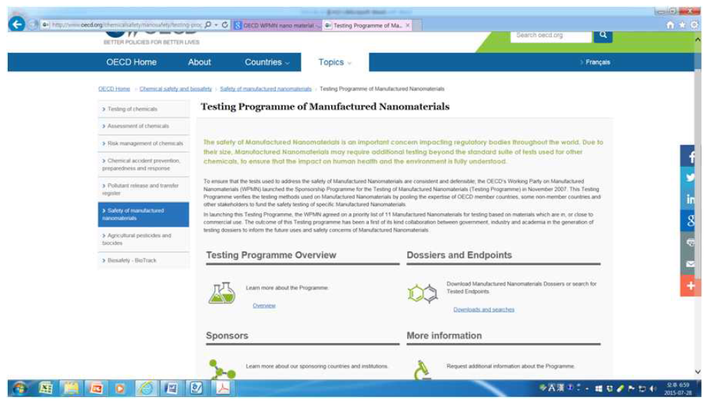 OECD의 제조나노물질의 테스트 프로그램 현황