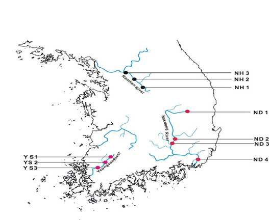 Map showing sampling sites in rivers