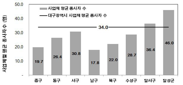 대구광역시 제조업체 평균 종사자수 (2013)
