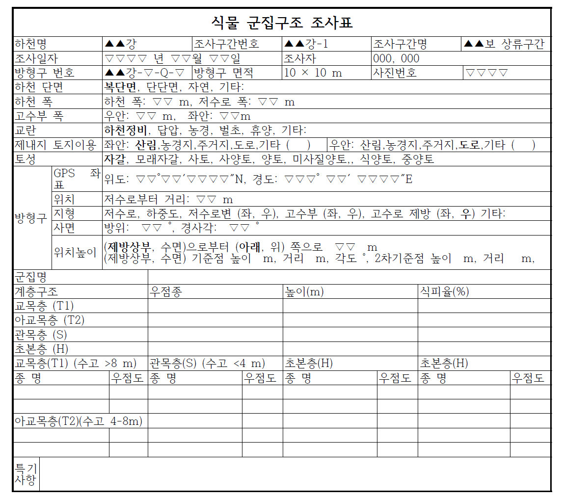 식물 군집구조 조사표