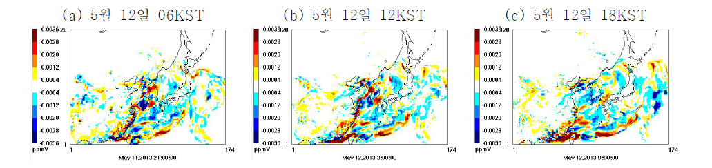 오존 기여농도 차이 (HR-Default); 2013년 5월 12일