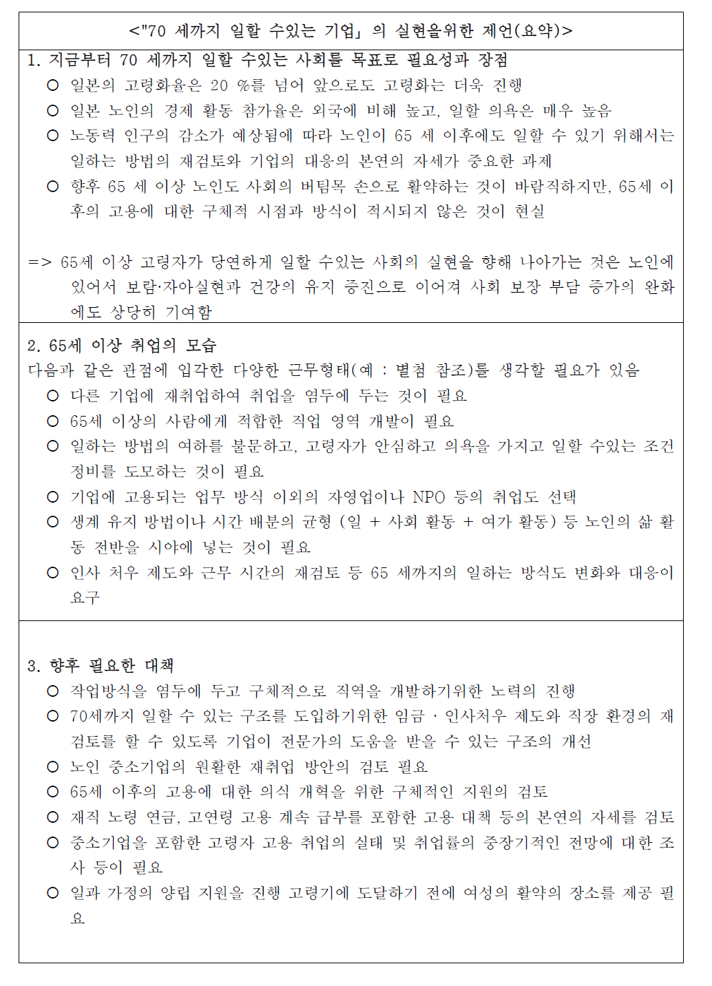 70 세까지 일할 수 있는 기업의 실현을 위한 제언