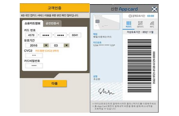 국민/신한은행의 앱 카드