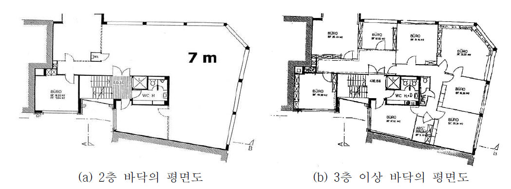 5층 오피스 건물의 평면도