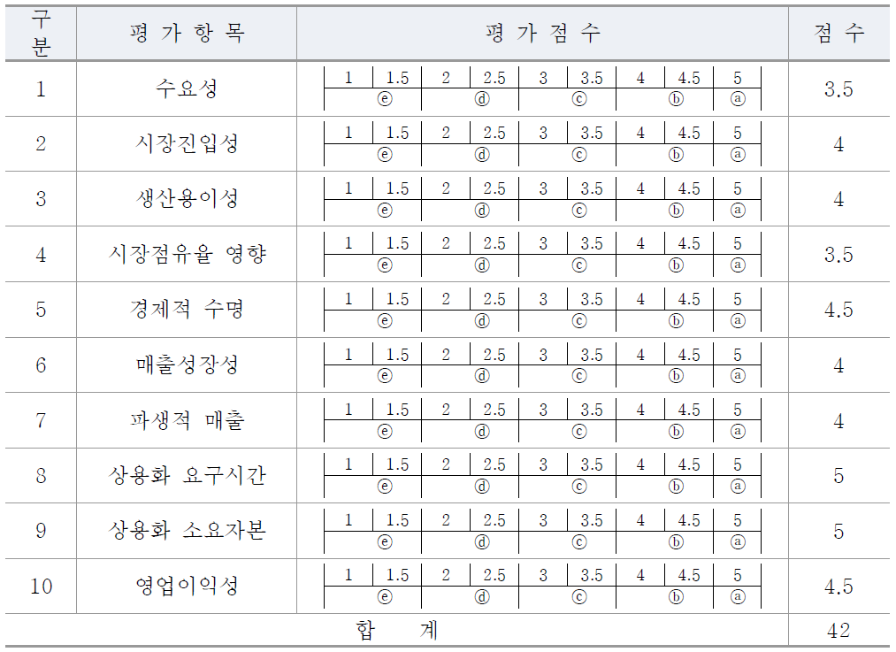 사업성(시장성 포함) 평가 (예시)