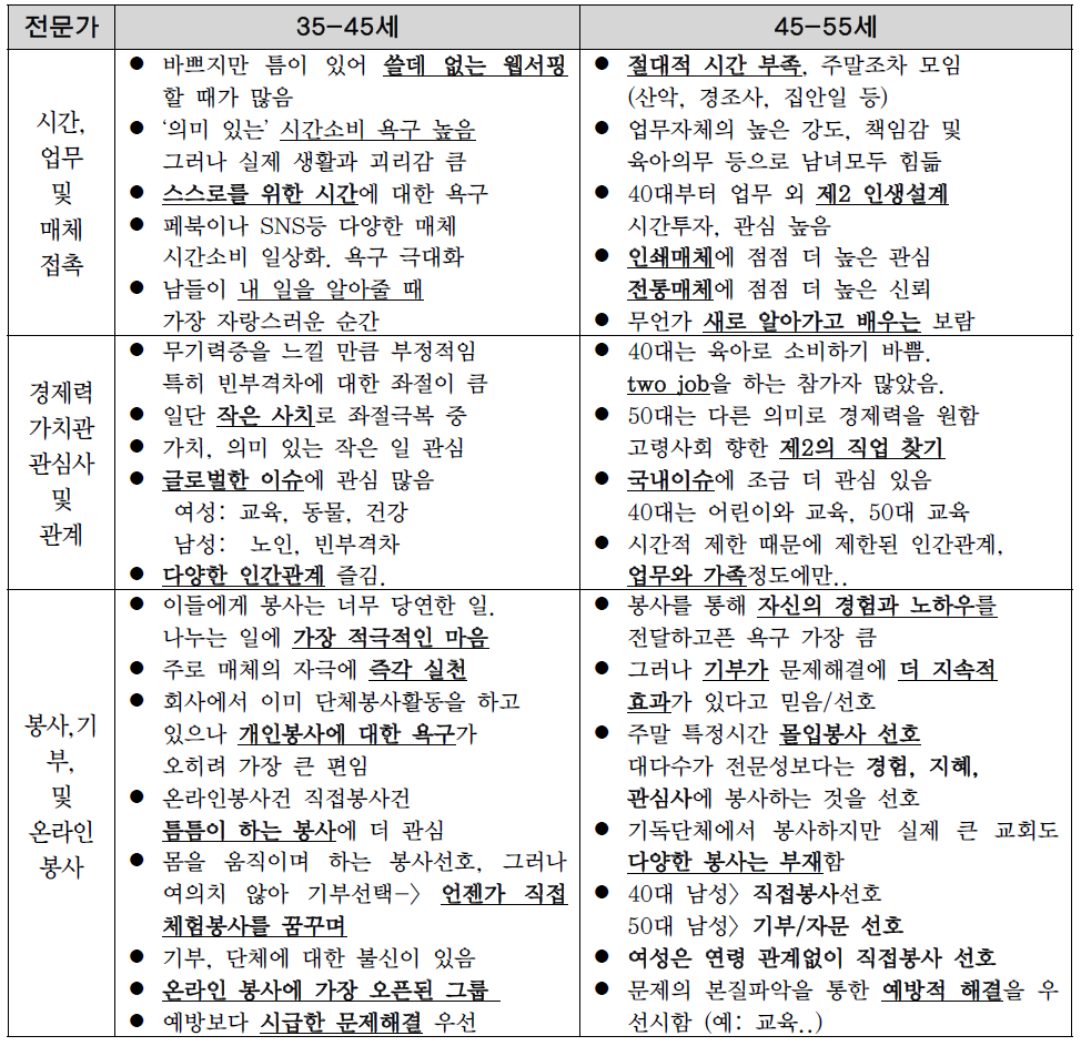 (전문가 그룹) 인구 통계적 세분화에 따른 심층인터뷰 분석결과