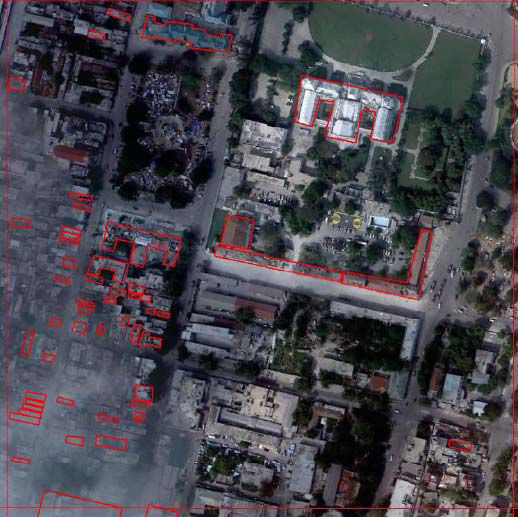이미지 프로세스를 통해 얻어진 붕괴된 건물들의 폴리곤 영상