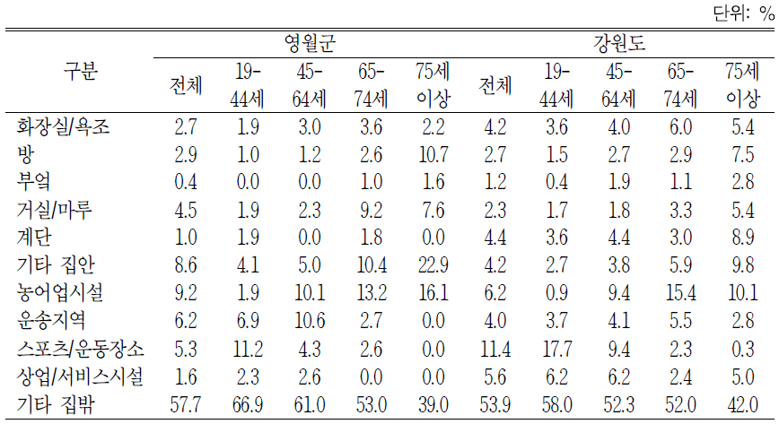 낙상 발생장소, 2013